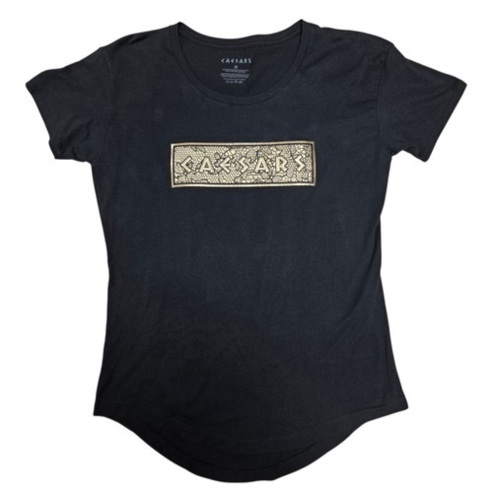 Caesars Palace Las Vegas Designer Embossed Black Graphic Womens T-Shirt Size M